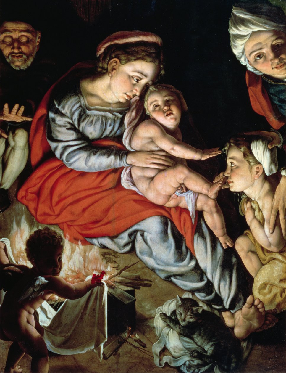 Den hellige familie rundt en ild, ca. 1532-33 (panel) av Jan Cornelisz Vermeyen