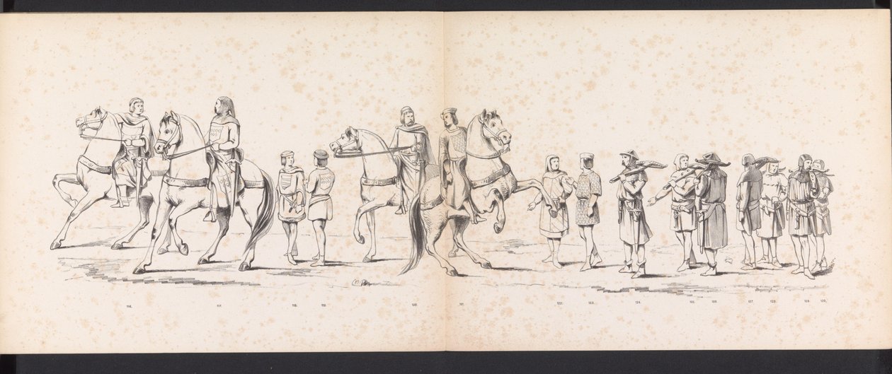 Maskerade av Leiden-studentene, 1865 (plate 10) Utkledd prosesjon holdt av medlemmene av Leiden studentkorps 6. juni 1865, for å feire 290-årsjubileet for Leidsche Hoogeschool, som viser: nederlendernes inntreden b. av Jan Daniël Cornelis Carel Willem baron de Constant Rebecque
