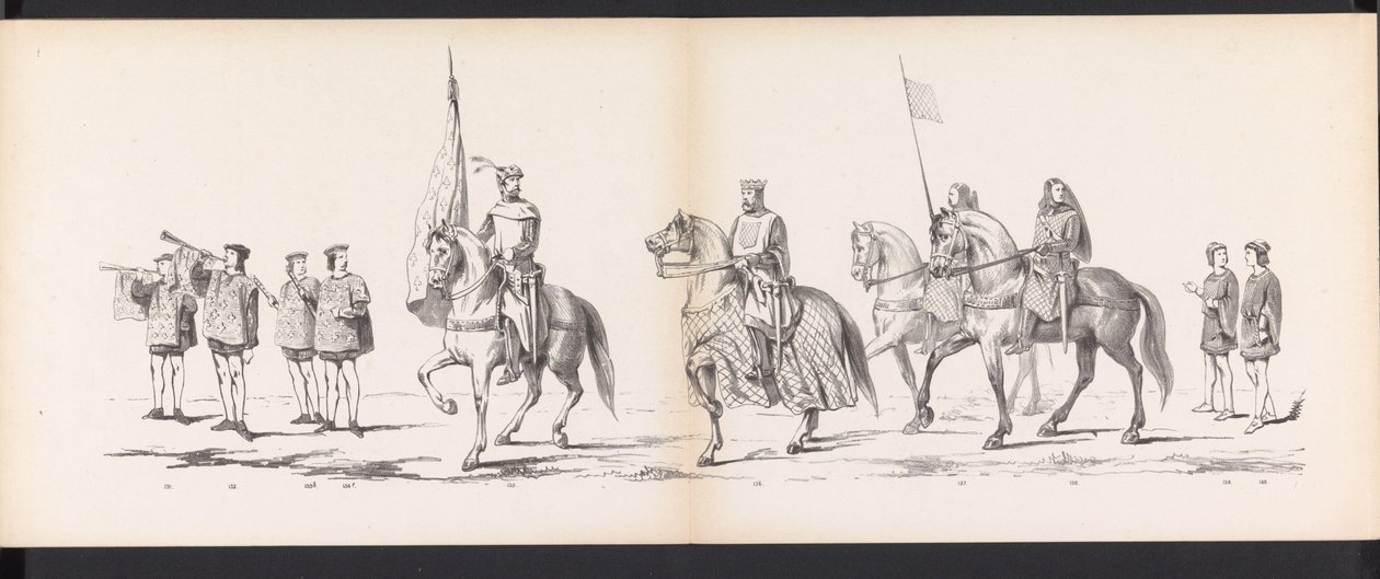 Maskerade av Leiden-studentene, 1865 (plate 11) Kostymert prosesjon holdt av medlemmene av Leiden studentkorps 6. juni 1865, for å feire 290-årsjubileet for Leidsche Hoogeschool, som viser: nederlendernes inntreden b. av Jan Daniël Cornelis Carel Willem baron de Constant Rebecque