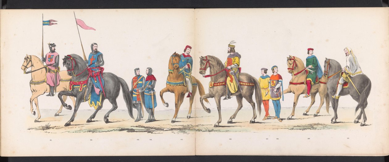 Maskerade av Leiden-studentene, 1865 (plate 12) Kostymert prosesjon holdt av medlemmene av Leiden studentkorps 6. juni 1865, for å feire 290-årsjubileet for Leidsche Hoogeschool, som viser: nederlendernes inntreden b. av Jan Daniël Cornelis Carel Willem baron de Constant Rebecque