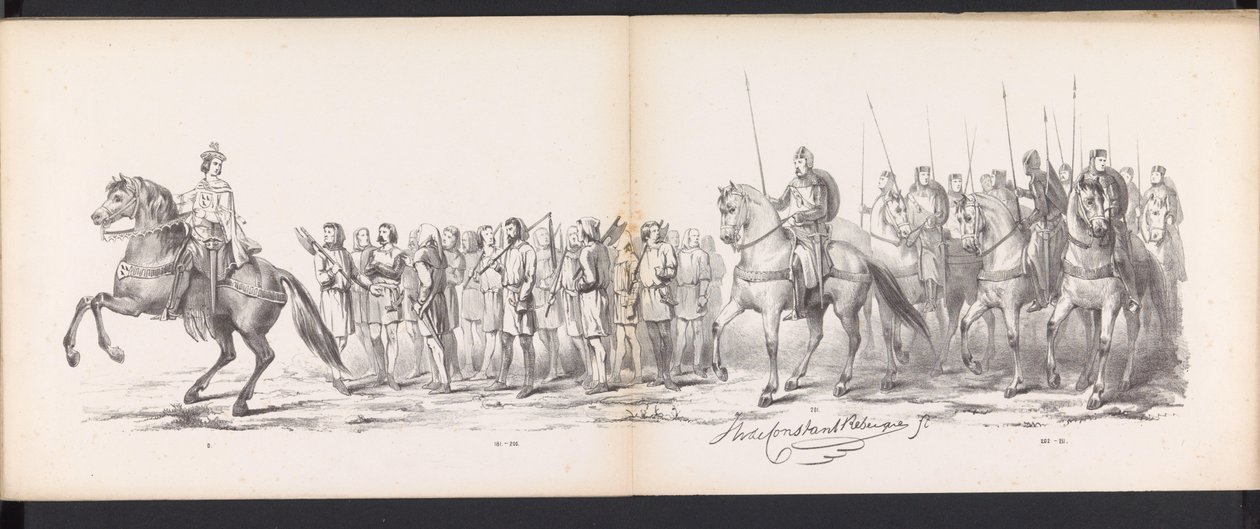 Masquerade of the Leiden Students, 1865 (plate 15) Utkledd prosesjon holdt av medlemmene av Leiden studentkorps 6. juni 1865, for å feire 290-årsjubileet for Leidsche Hoogeschool, som viser: nederlendernes inntreden b. av Jan Daniël Cornelis Carel Willem baron de Constant Rebecque
