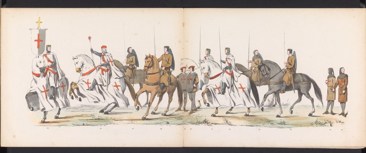 Maskerade av Leiden-studentene, 1865 (plate 5) Utkledd prosesjon holdt av medlemmene av Leiden studentkorps den 6. juni 1865, for å feire 290-årsjubileet for Leidsche Hoogeschool, som viser: nederlendernes inntreden i av Jan Daniël Cornelis Carel Willem baron de Constant Rebecque