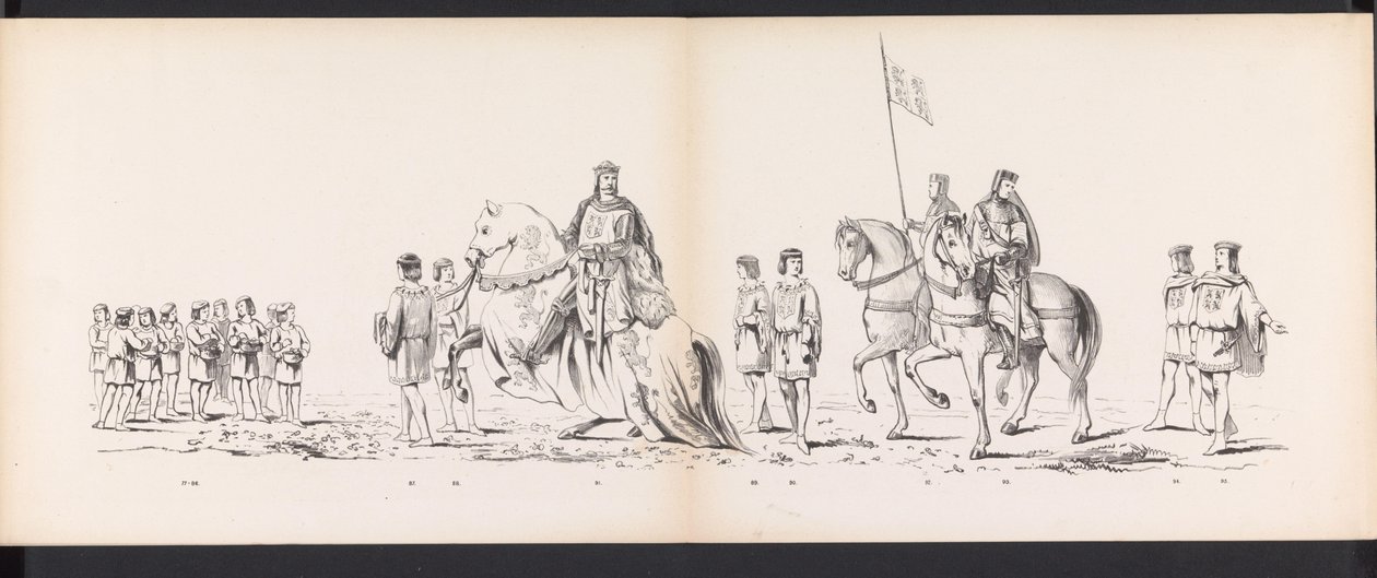 Masquerade of the Leiden Students, 1865 (plate 7) Kostymert prosesjon holdt av medlemmene av Leiden studentkorps den 6. juni 1865, for å feire 290-årsjubileet for Leidsche Hoogeschool, som viser: nederlendernes inntreden i av Jan Daniël Cornelis Carel Willem baron de Constant Rebecque
