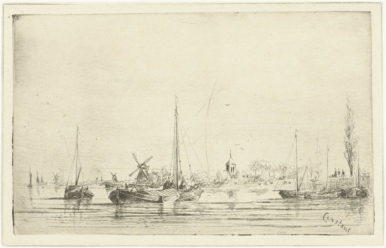 Elveutsikt med kirketårn av Jan Daniël Cornelis Carel Willem baron de Constant Rebecque