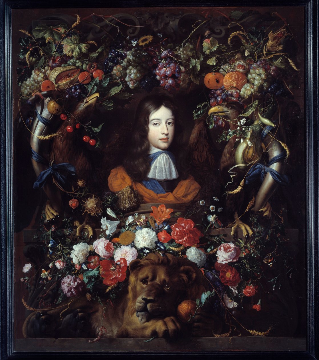 Portrett av Vilhelm III av Orange (1650-1702) i en medaljong av blomster Maleri av Jan David Heem (1606-1684) 1665 Søn. 1,34x1,14 m Lyon, Musee des Beaux Arts av Jan Davidsz de Heem