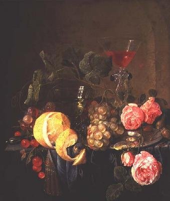Stilleben av frukt og blomster (olje på lerret) av Jan Davidsz de Heem