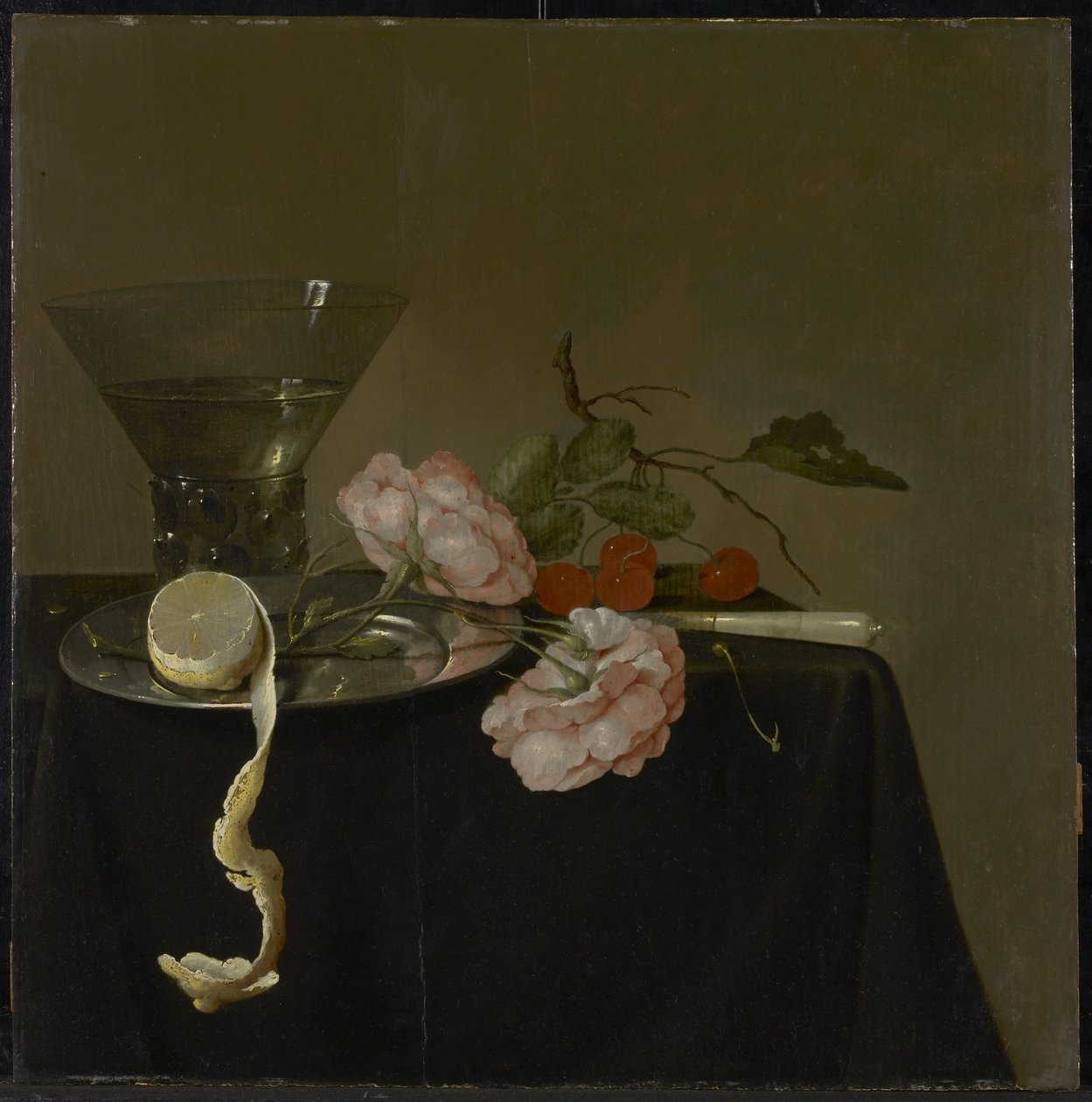 Stilleben med drikkeglass, frukt og roser, ca. 1632-34 av Jan Davidsz de Heem