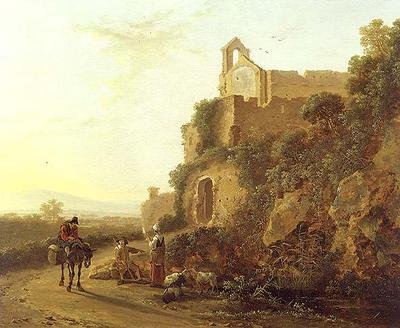 Et italiensk landskap med figurer på en sti av Jan Dirksz Both