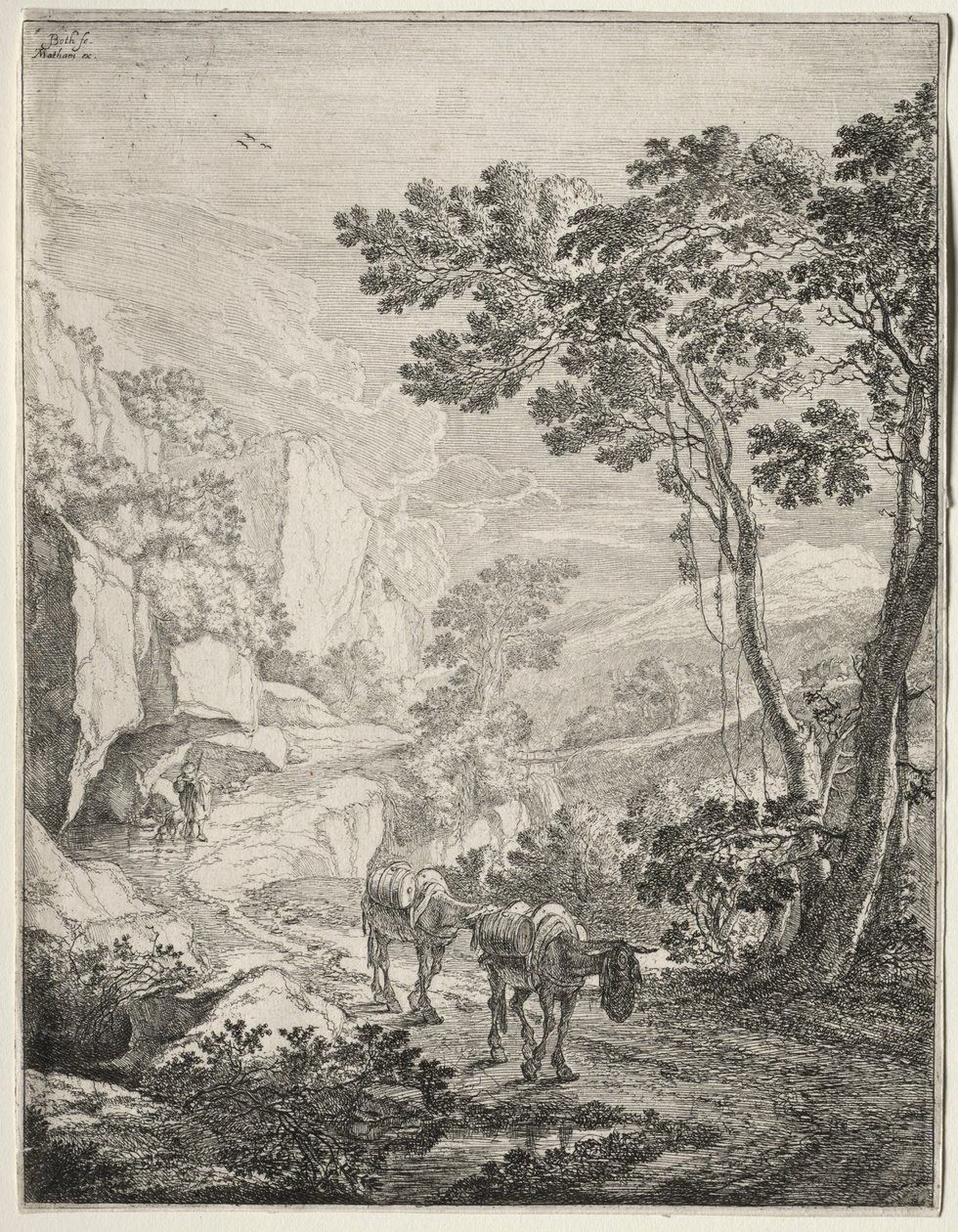 De to muldyrene. Rocca Aquatico nær Ancona. av Jan Dirksz Both