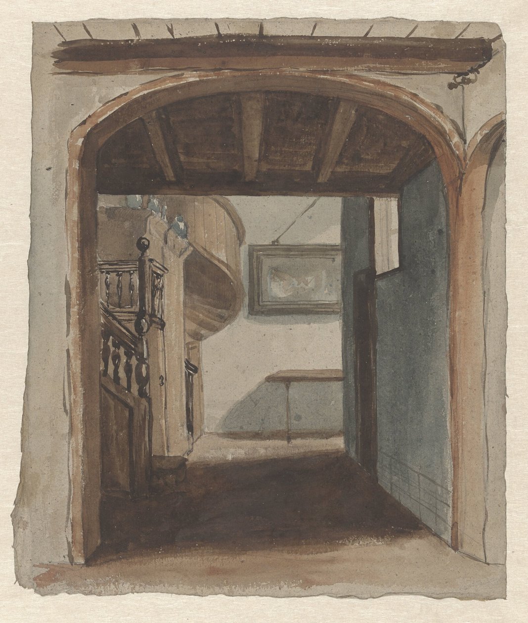Interiør med utsikt til trappen av Jan Fabius Czn (attributed to)