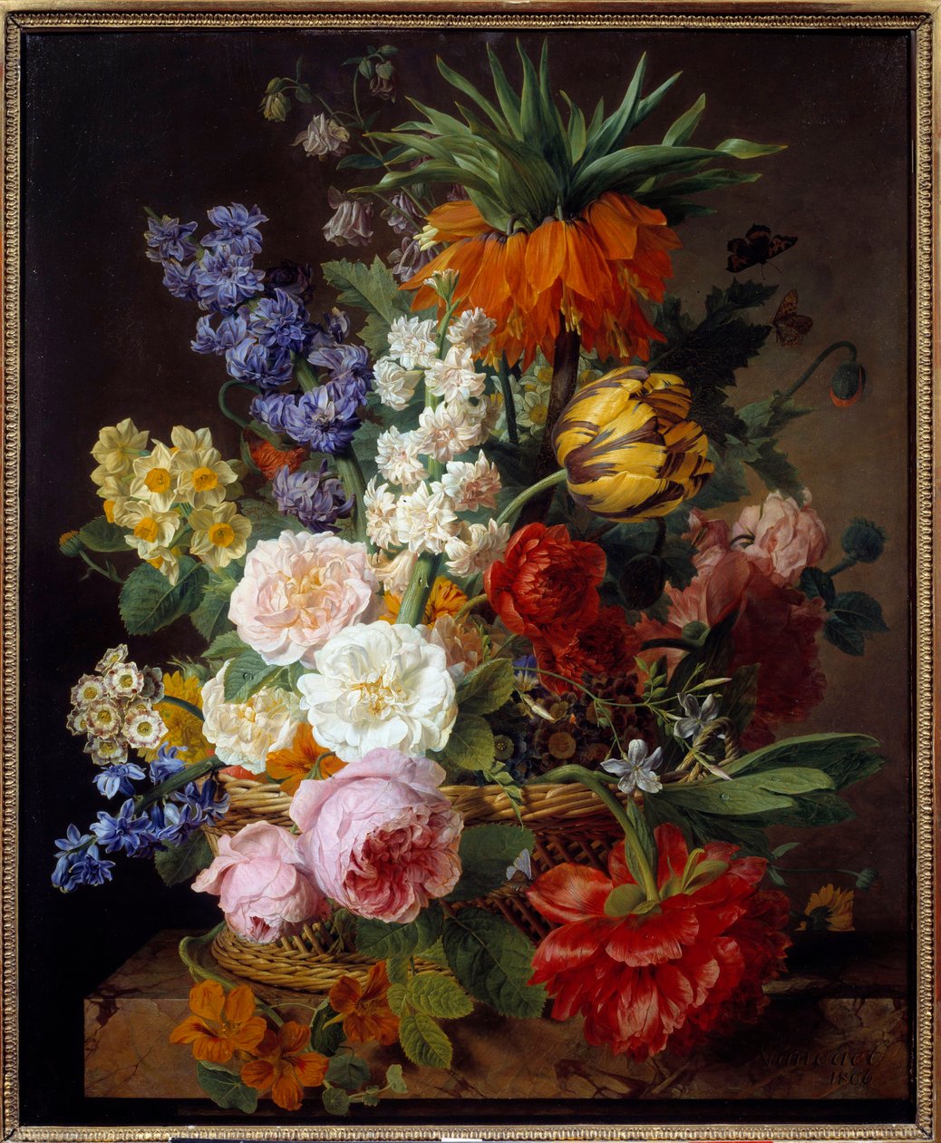 Blomster i en kurv-maleri av Jan Frans Van Dael (1764-1840) 1806 Søn. 0,53x0,65 m Lyon, Musee des Beaux Arts - Blomster i en kurv. Maleri av Jan Frans van Dael (1764-1840) av Jan Frans van Dael