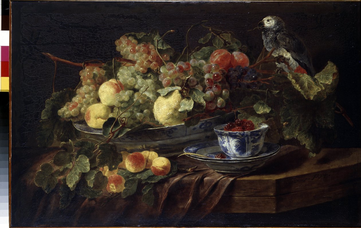 ""Stilleben med frukt og papegøye"" (Stilleben med frukt og papegøye) Maleri av Jan (Johannes) Fyt (1611-1661) 1645 Dim. 58,3x90,7 cm Eremitagemuseet, St. Petersburg av Jan Fyt