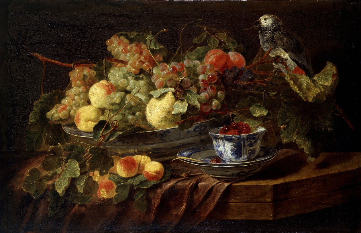 Stilleben med frukt og papegøye, 1645. av Jan Fyt