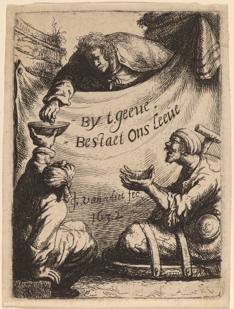 Tittelside: Two Cripples Receiving Alms, 1632. av Jan Georg van Vliet