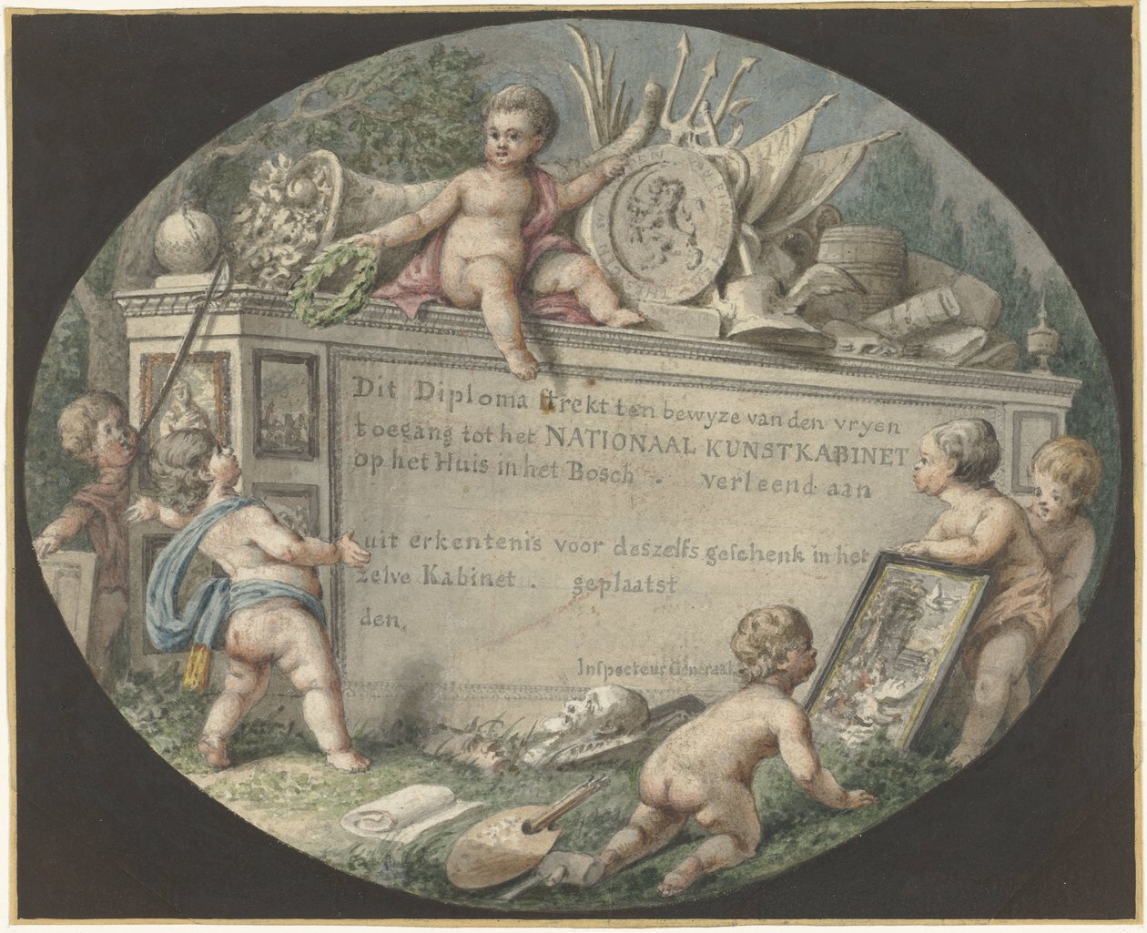 Design av en inngangsbillett til National Art Cabinet på Huis ten Bosch av Jan Gerard Waldorp (possibly)