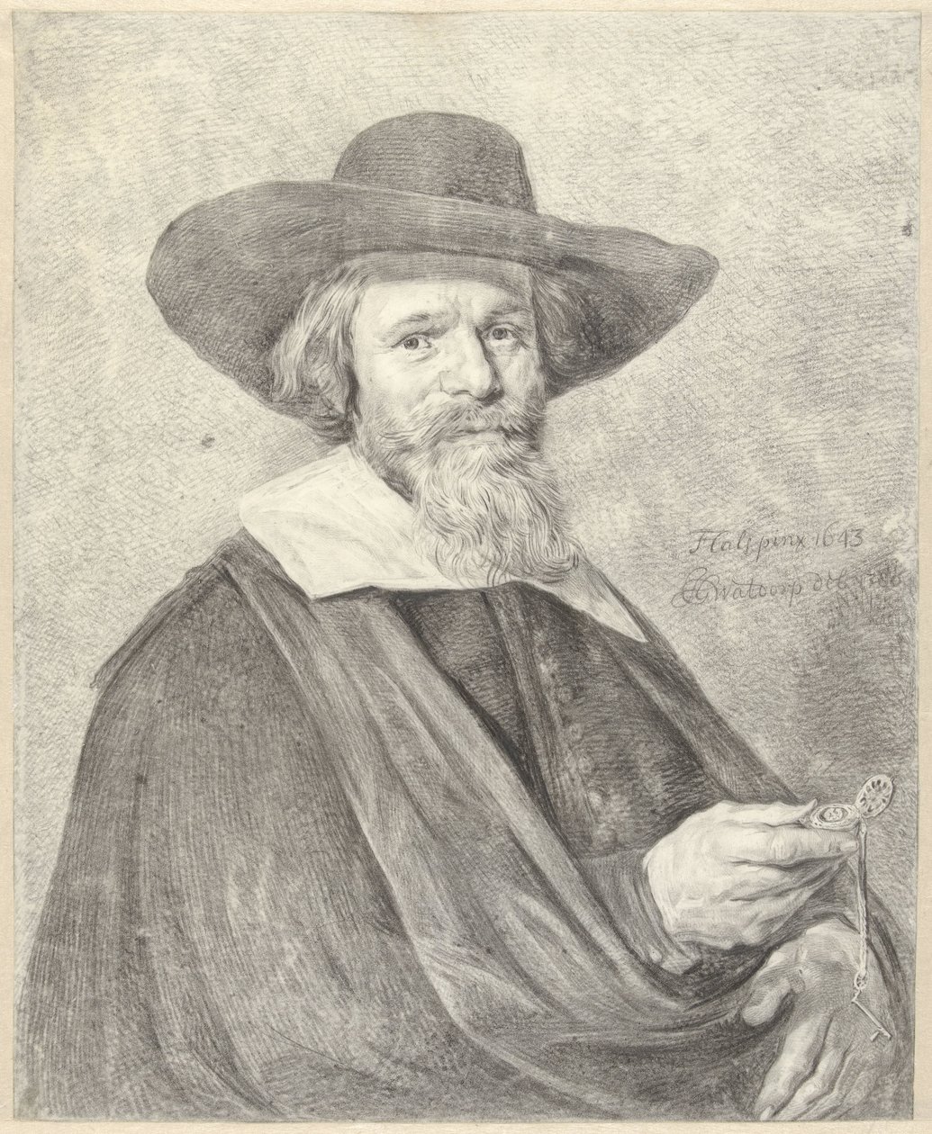 Portrett av en mann med en klokke i høyre hånd av Jan Gerard Waldorp