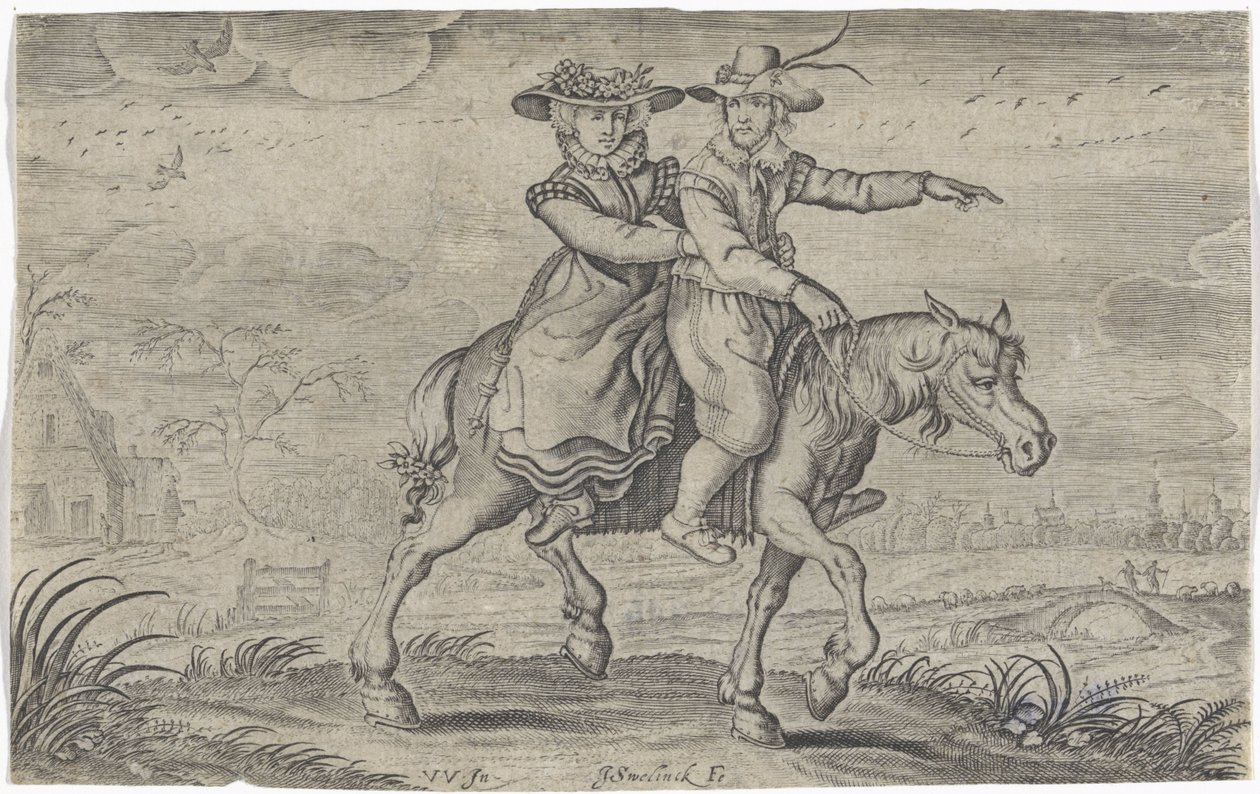 Mann og kvinne på hesteryggen av Jan Gerritsz Swelinck