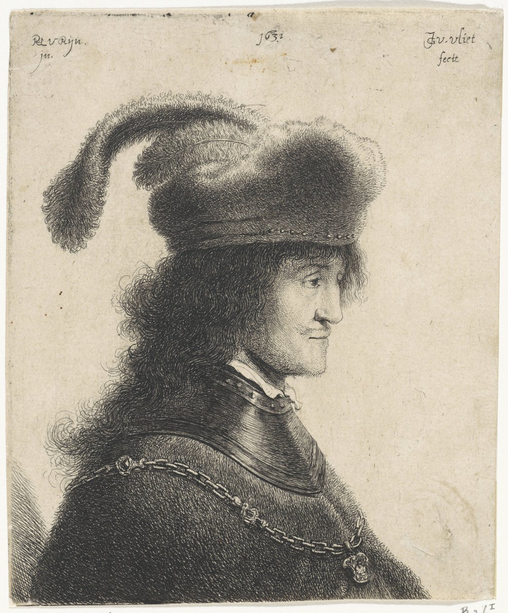 Byste av mann med nakkestykke og hatt med fjær (George Rakaczy I) av Jan Gillisz. van Vliet