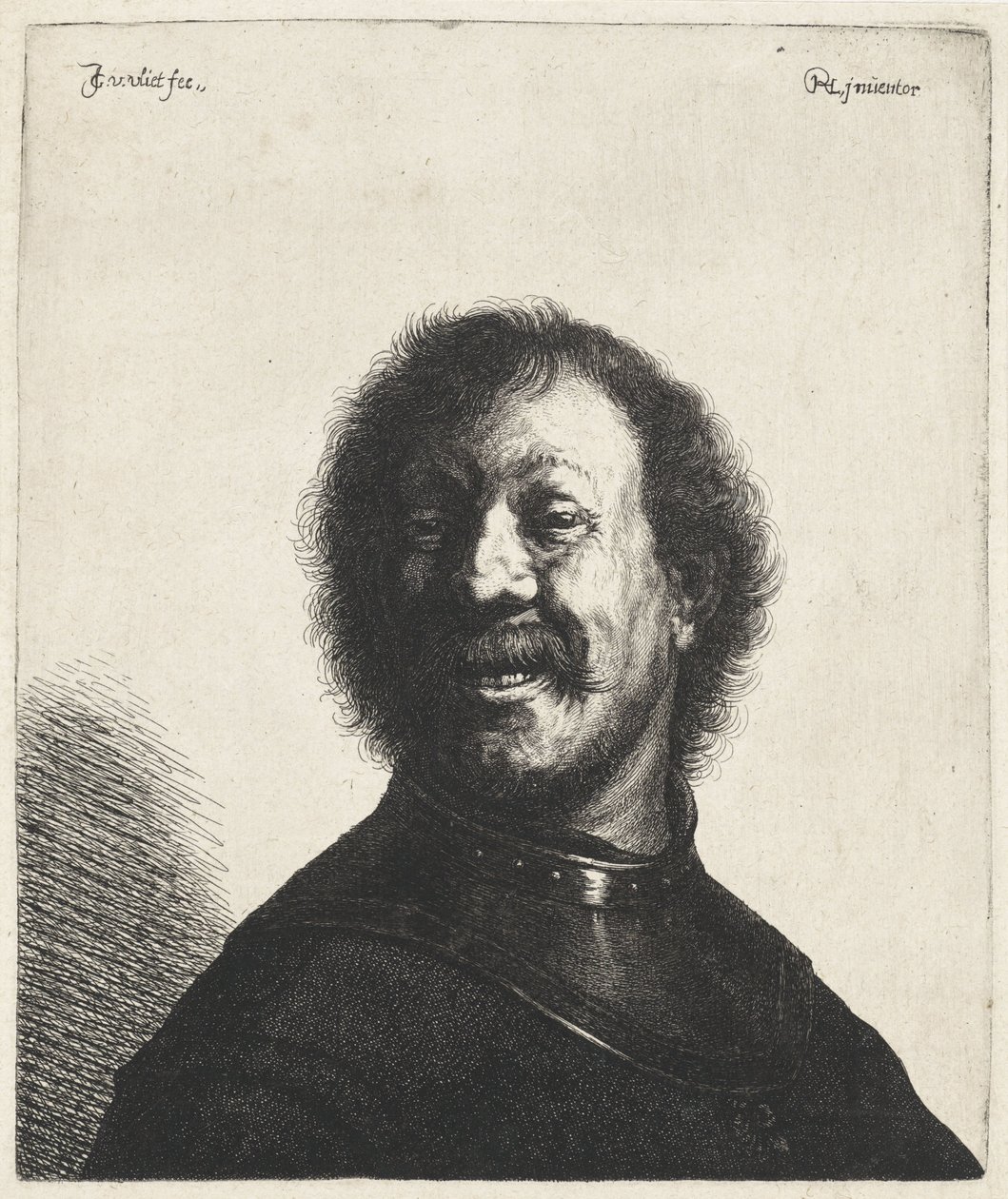Smilende mann med nakkestykke Tronies etter Rembrandt (serietittel) av Jan Gillisz. van Vliet