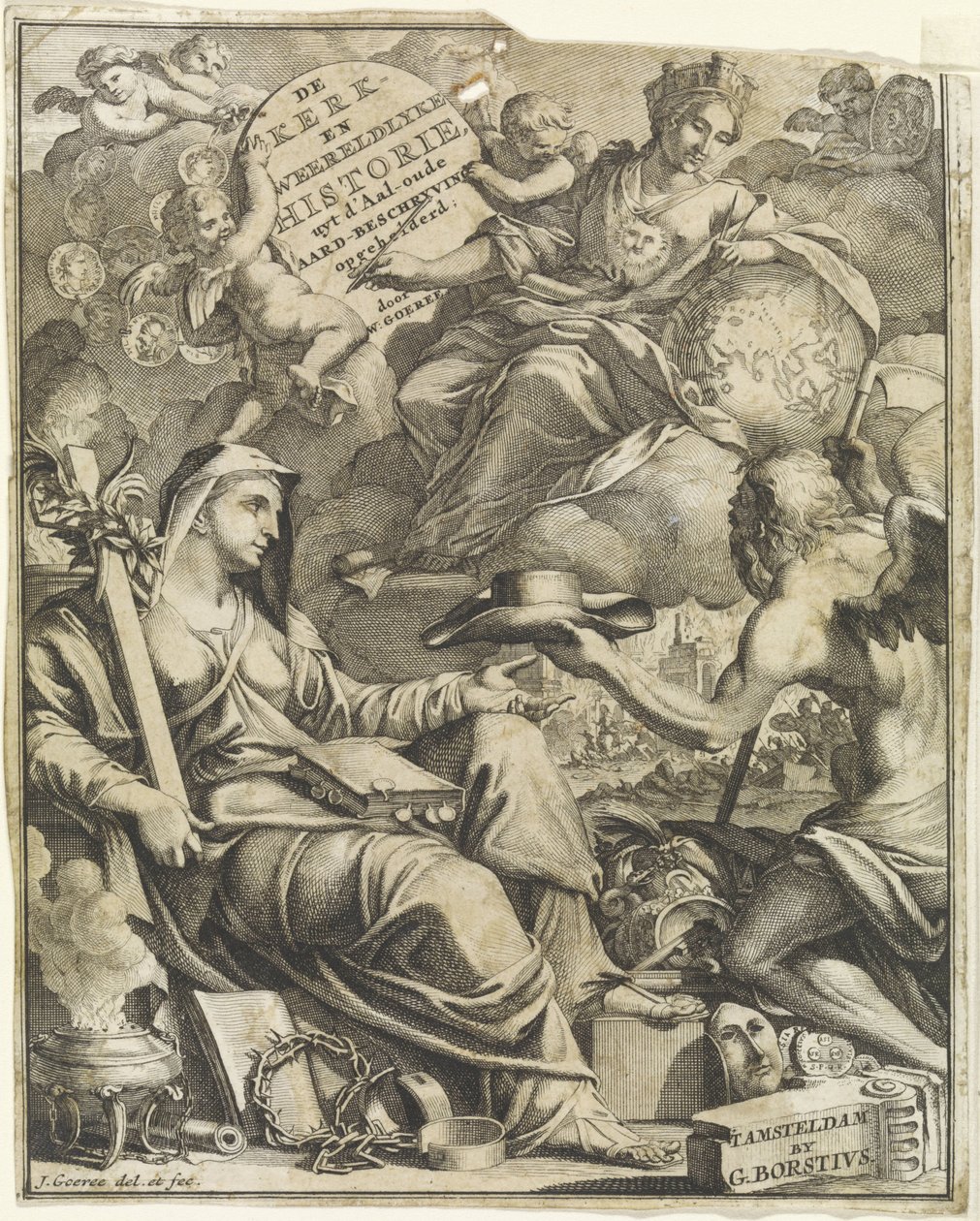 Allegori om kirke og verdenshistorie Tittelside for Willem Goeree, De kerklyke en Weereldlyke historien. 1729 Kirken og verdenshistorien uyt d