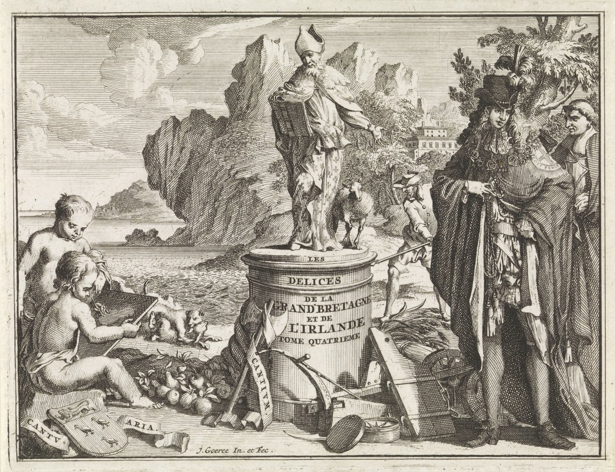 Voetstuk met de heilige Thomas Becket Titelpagina voor J. Beeverell, The delights of Great Britain and Ireland, deel 4, 1707 Gleden til Storbritannia og Irland (tittel på objekt) av Jan Goeree