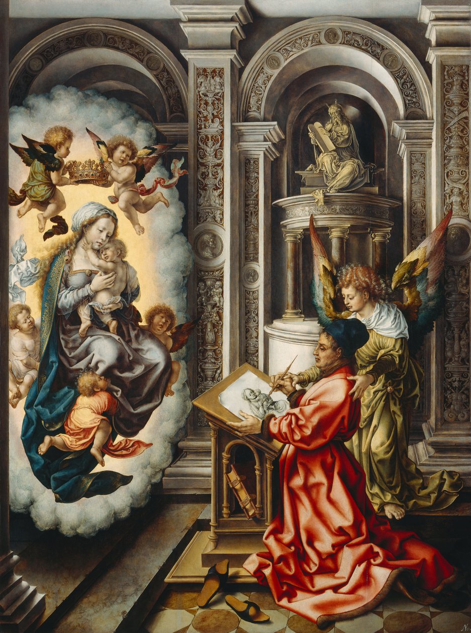 Tysk: Hl. Lukas maler Madonnaen Sankt Lukas maler Jomfru Maria av Jan Gossaert