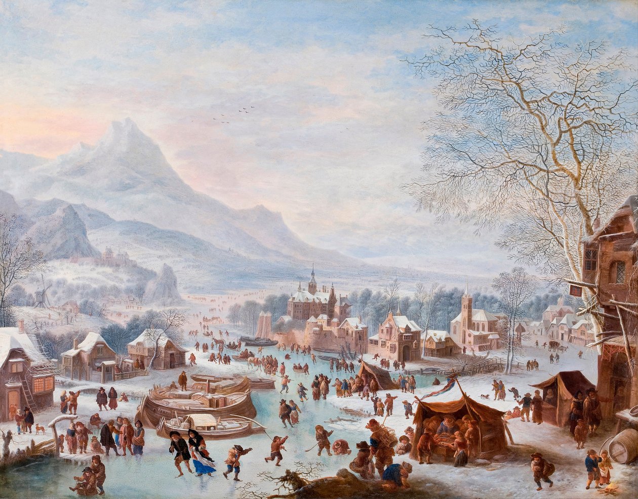 ""Winter Scene with Skaters" (Winter Scene with Skaters) Maleri av Jan Griffier (ca 1652-1718) - Olje på kobber - Størrelse 43x55 cm Hallwylska Museet, Stockholm av Jan Griffier