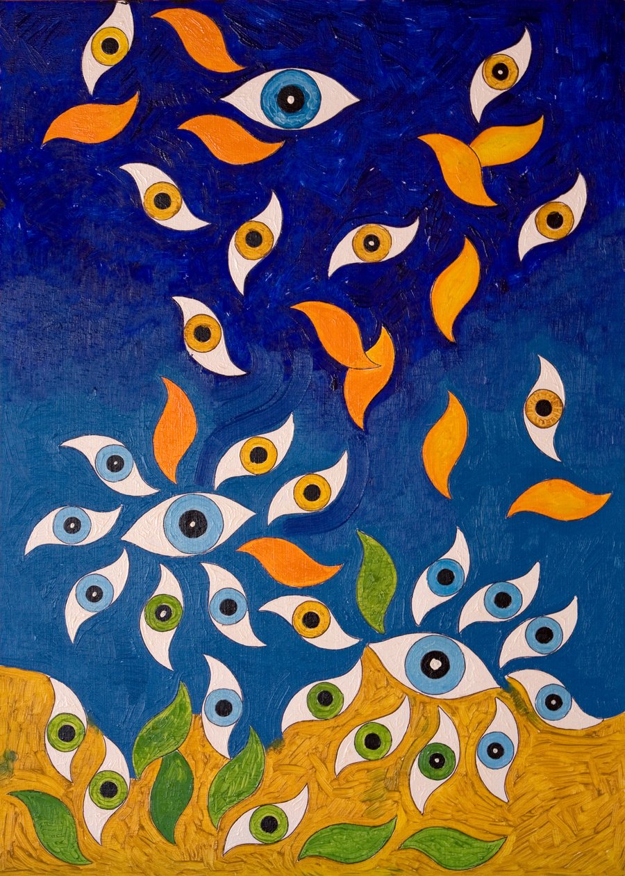 A Shower of Eyes, 2006 (olje på tre) av Jan Groneberg