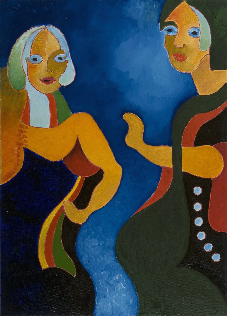Elderly Woman Admonishing Younger One, 2008 (olje på lerret) av Jan Groneberg