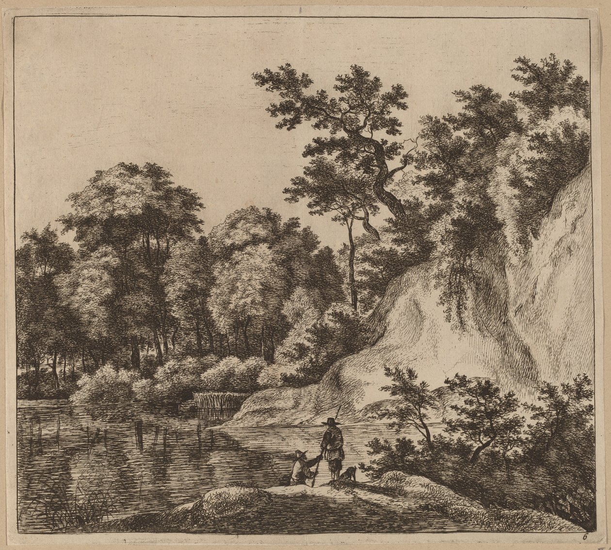 Landskap med elv og stein av Jan Hackaert