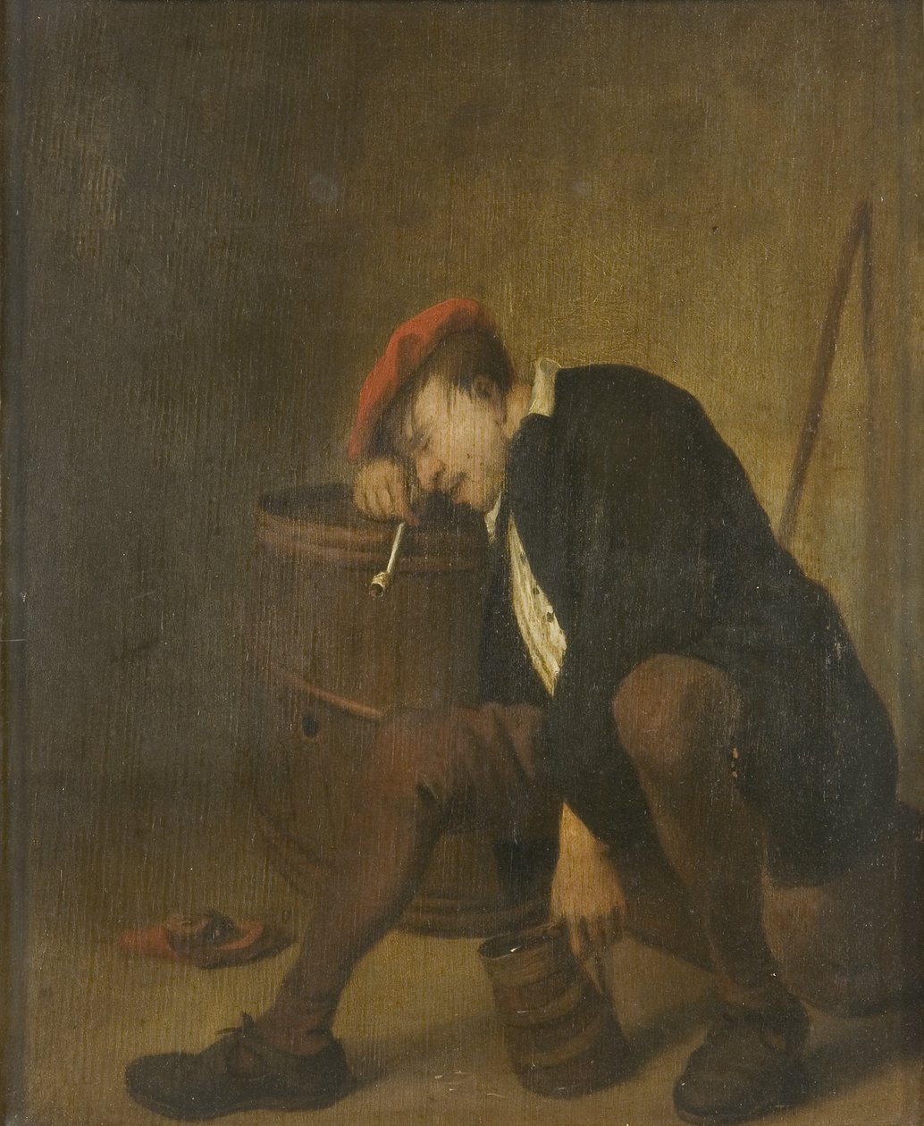 Man sover (olje på panel) av Jan Havicksz (school of) Steen