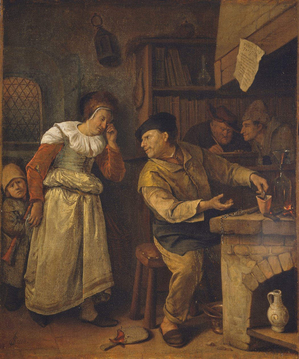 En gullsmed som smelter ned en kvinnes smykker i nærvær av en notarius: Alkymisten, ca. 1668-70 (olje på lerret) av Jan Havicksz. Steen
