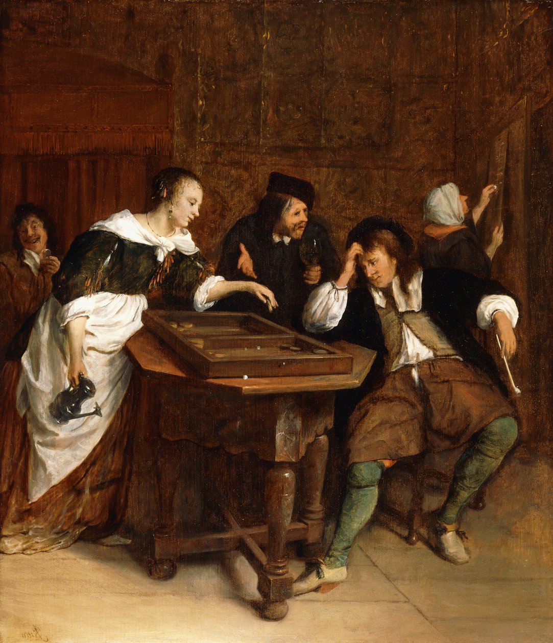Gentlefolk spiller backgammon i et interiør av Jan Havicksz. Steen