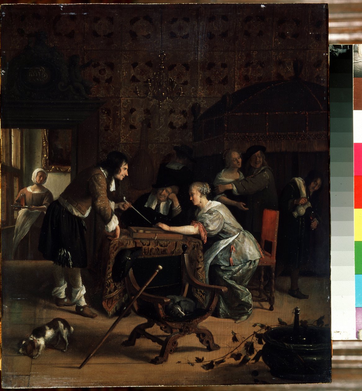Tric-trac spillere. Maleri av Jan Havicksz Steen (1626-1679). Olje på tre, 45,5 x 39 cm av Jan Havicksz. Steen