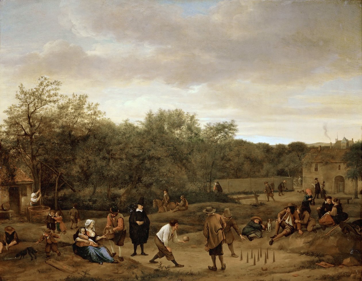Bønder som spiller bowling, av Steen, Jan Havicksz (1626-1679). Olje på tre, ca. 1655. Størrelse: 67x85,5 cm. Kunsthistorisk museum, Wien av Jan Havicksz. Steen