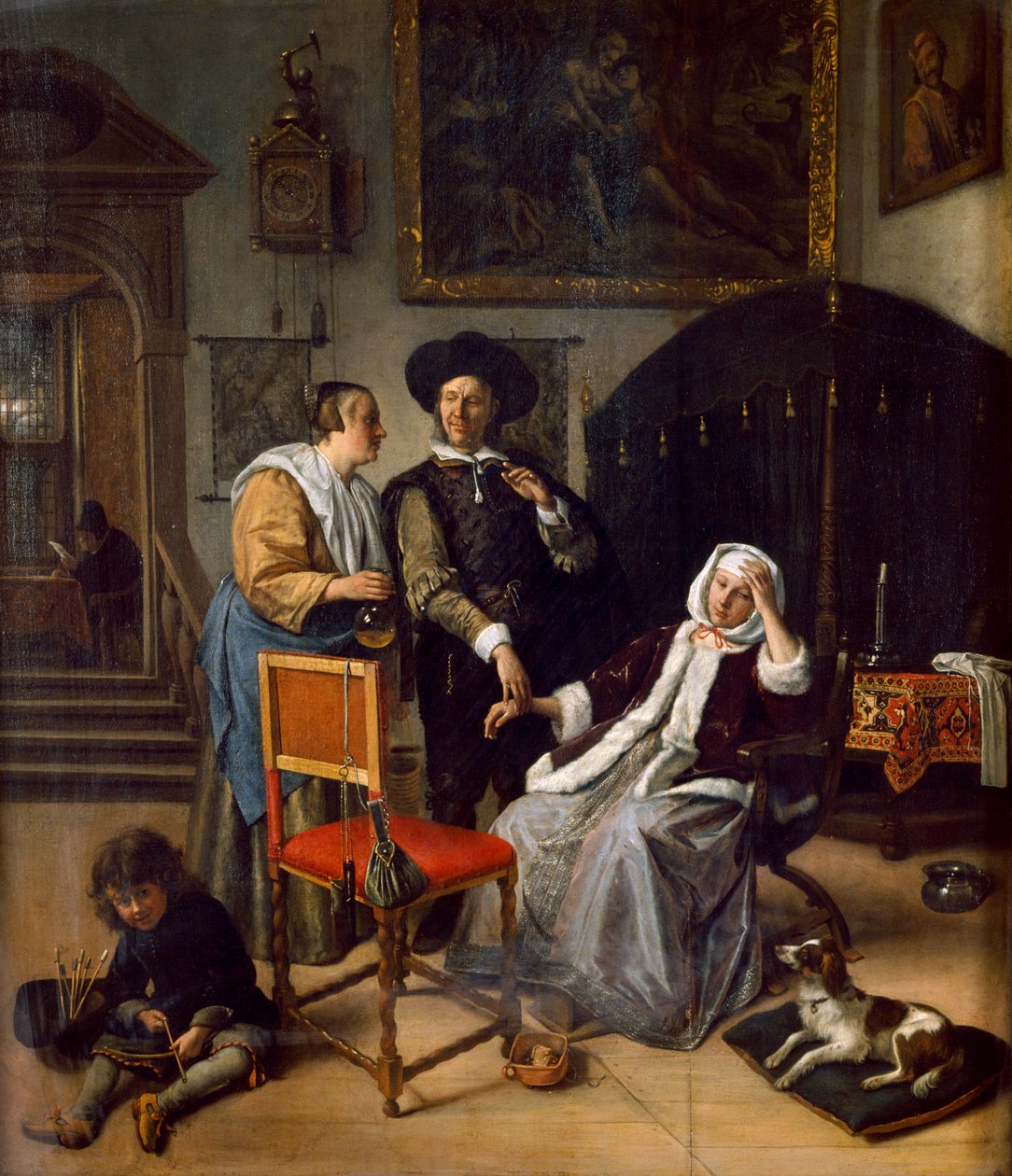 Legebesøket (olje på eikepanel) av Jan Havicksz. Steen
