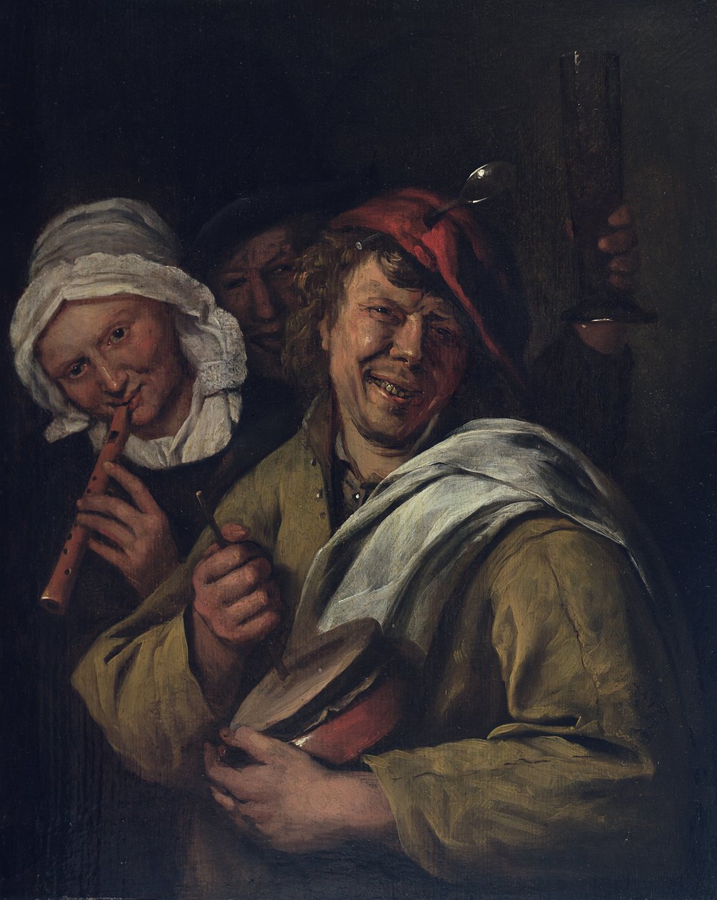 The Rommelpot: Interiør med tre figurer (olje på panel) av Jan Havicksz. Steen