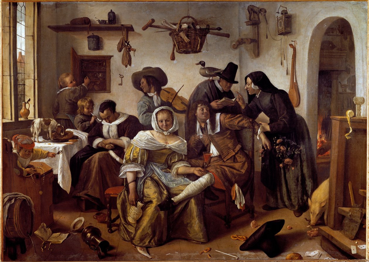 Verden er opp ned eller begjærets ugjerninger.(Maleri av Jan Havicksz. Steen