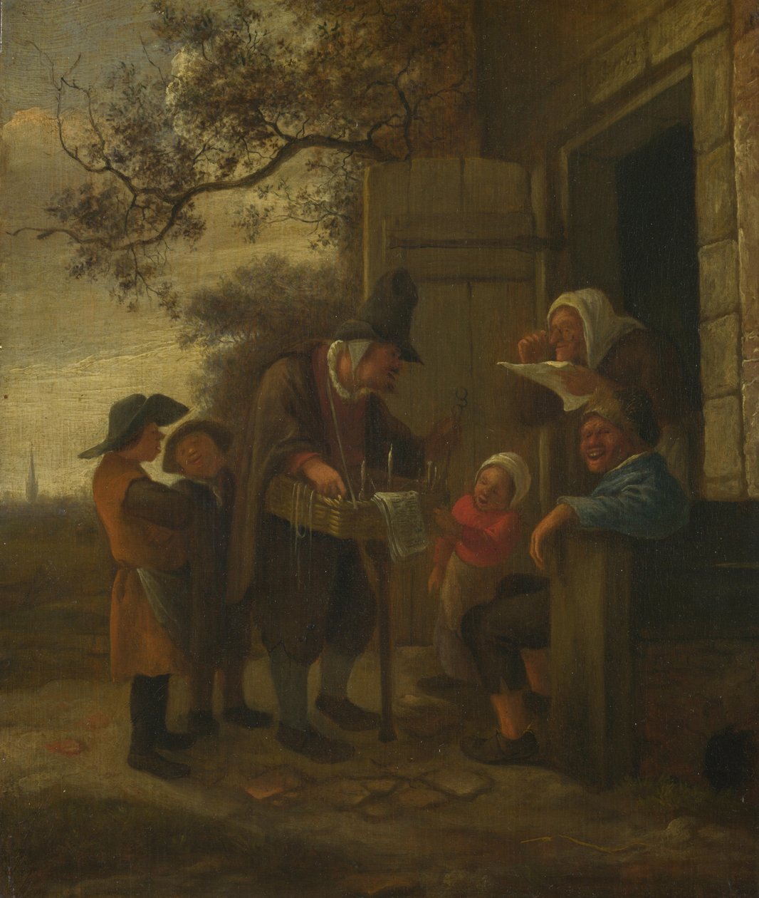 En pedlar som selger briller utenfor en hytte, ca. 1653 av Jan Havickszoon Steen