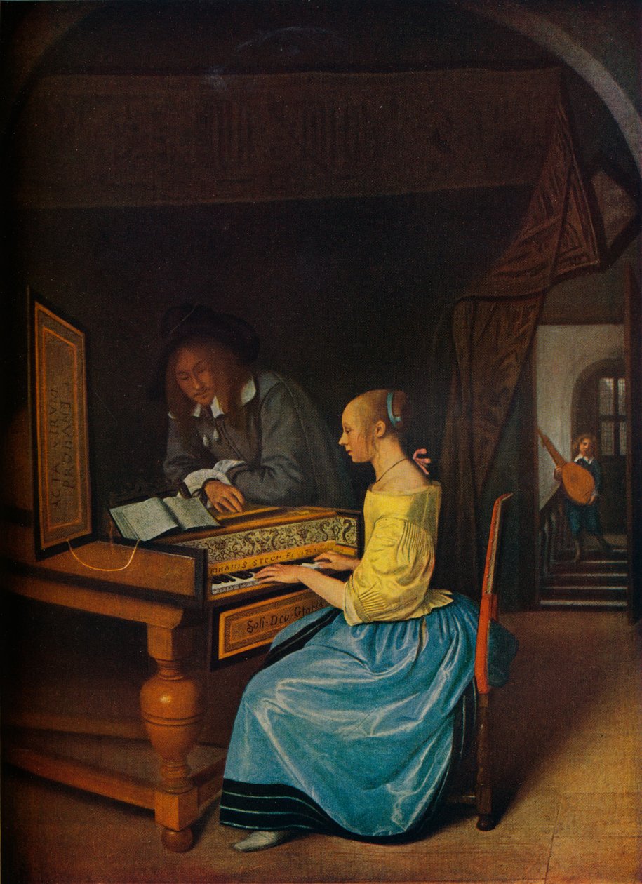 En ung kvinne som spiller cembalo til en ung mann, 1659 av Jan Havickszoon Steen