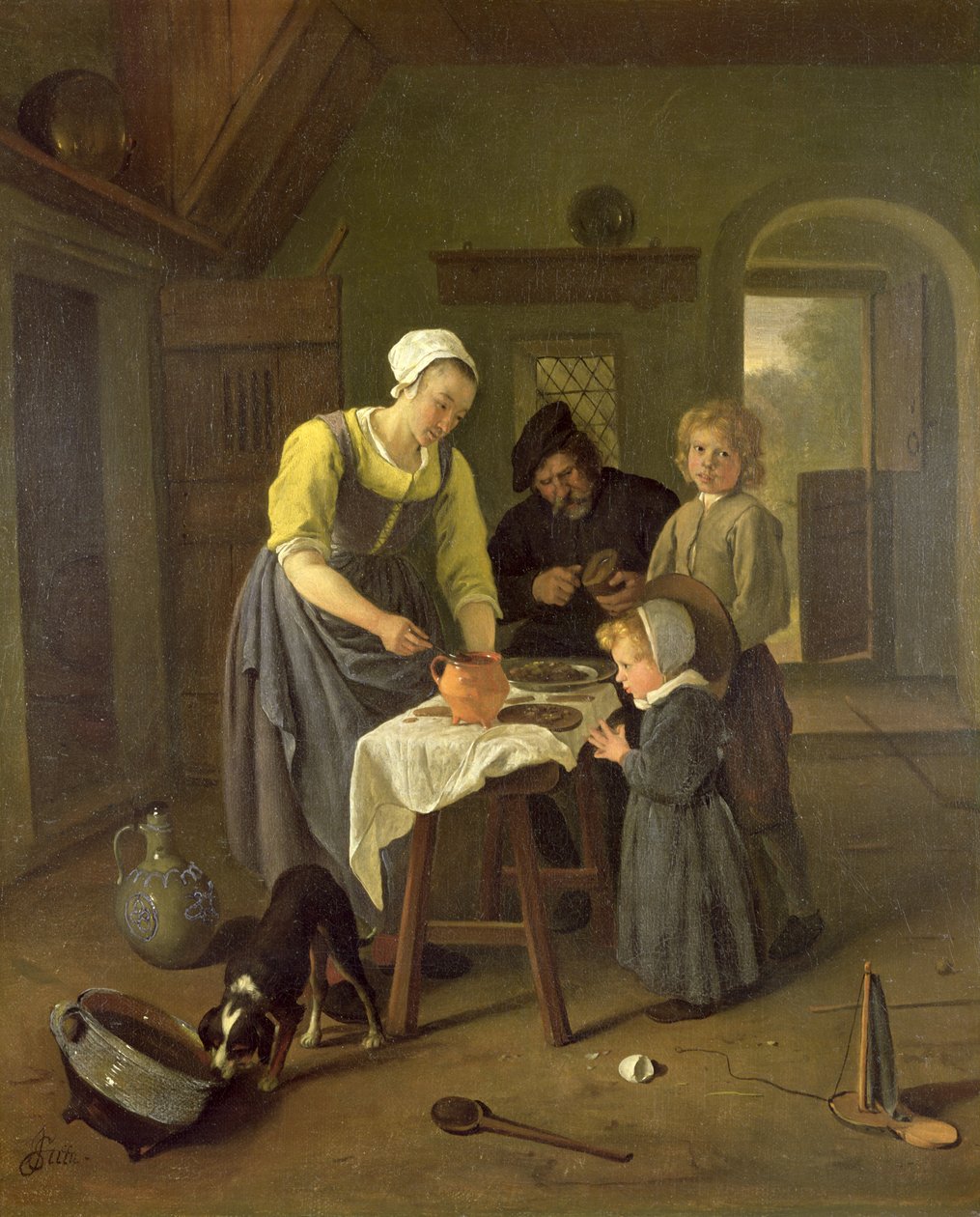 Bondefamilie ved måltidstid, ca. 1665 av Jan Havickszoon Steen