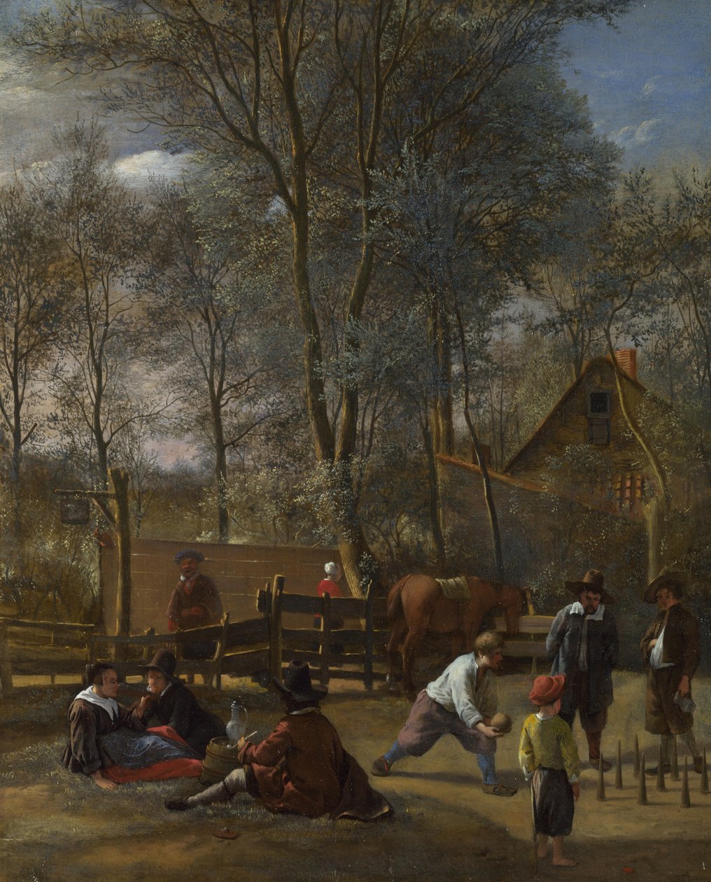 Skittle-spillere utenfor et vertshus, ca. 1660-63 av Jan Havickszoon Steen