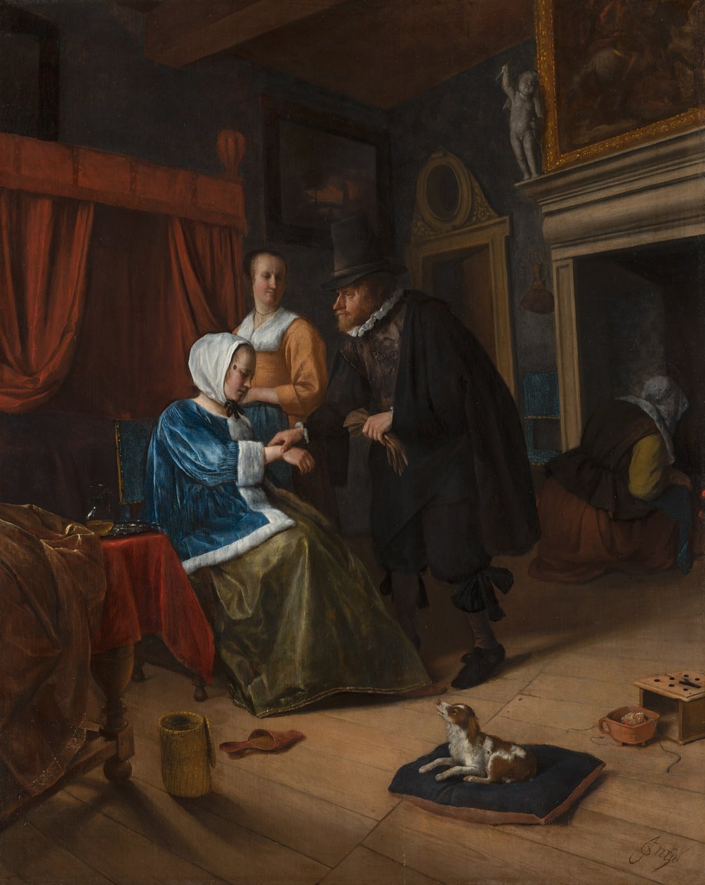 Den syke piken, ca. 1660 av Jan Havickszoon Steen