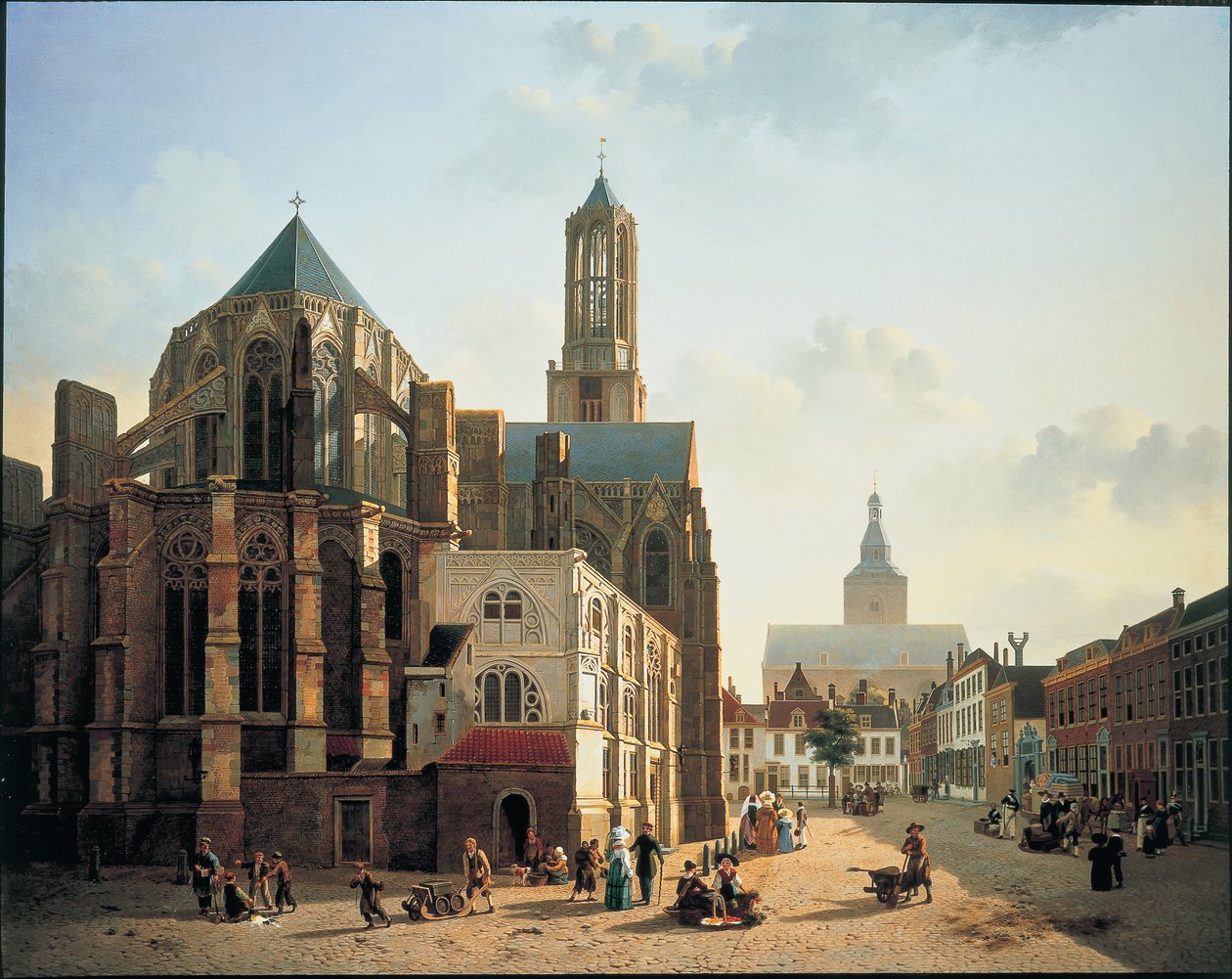 Utsikt over koret og tårnet til katedralen i Utrecht, ca. 1829 av Jan Hendrik Verheyen