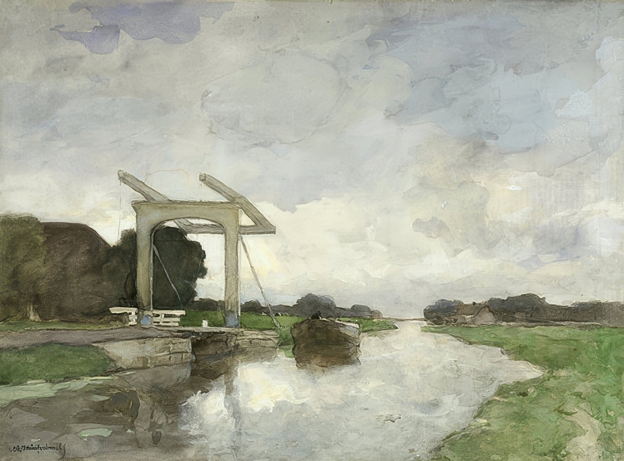 Zugbrücke i nord. um 1890 av Jan Hendrik Weissenbruch