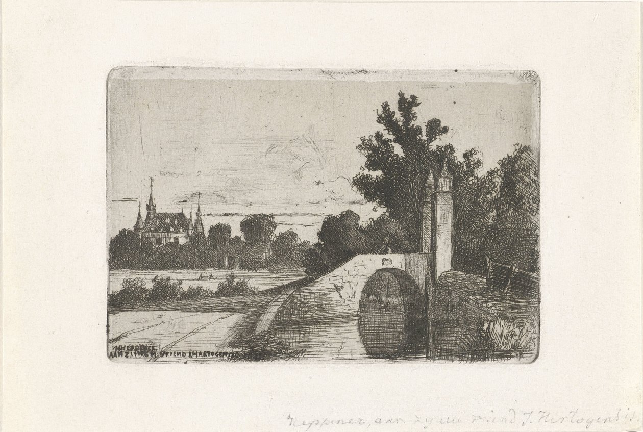 Landskap med steinbro og slott av Jan Heppener