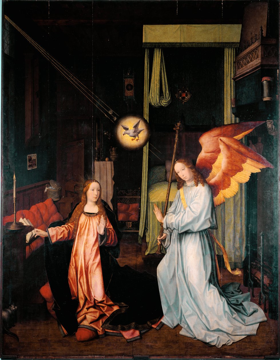 Bebudsmaling på tre av Jan Provost (ca. 1465-1529) Dim. 300x200 cm Genes, Galleria di Palazzo Bianco av Jan II Provost