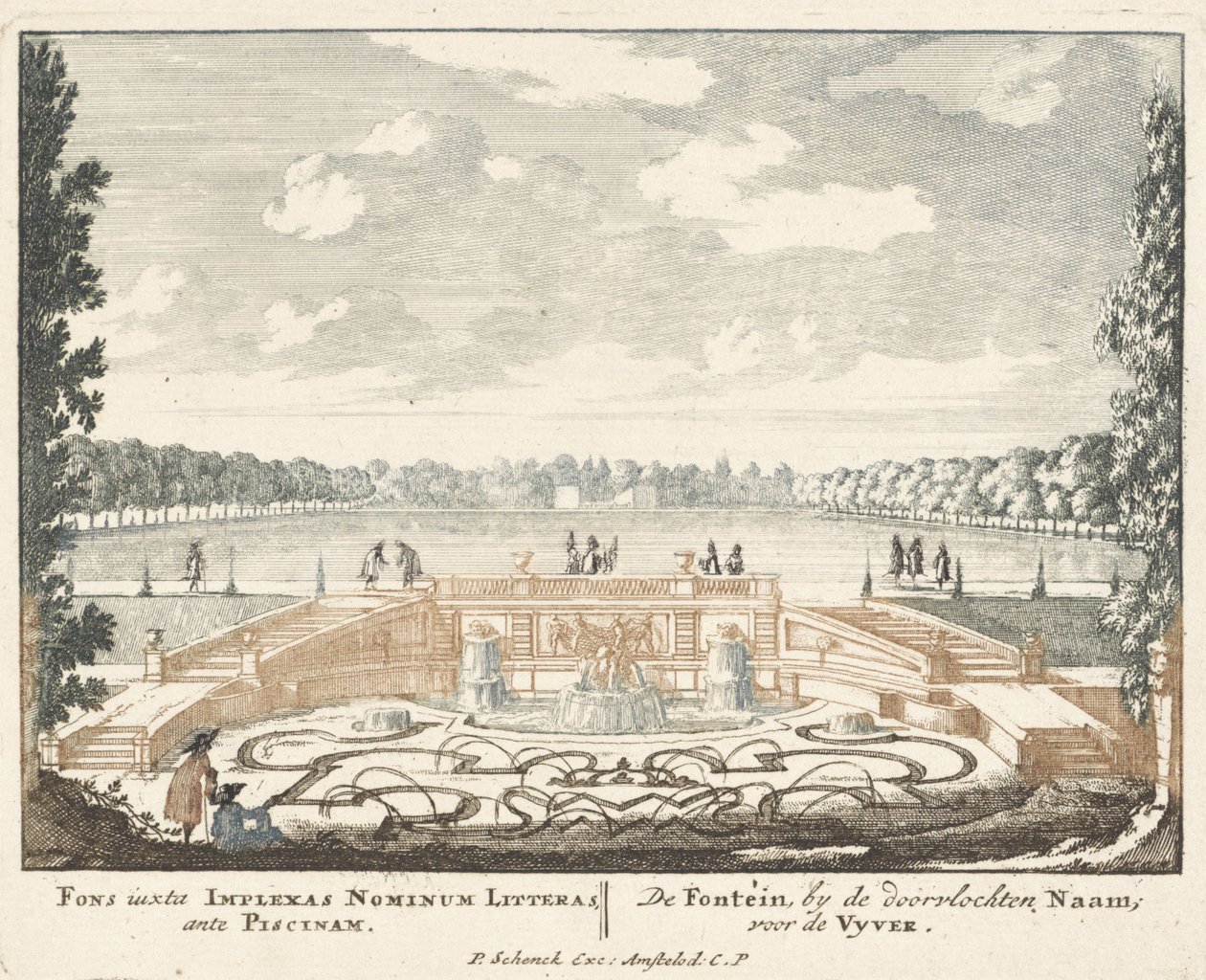 Fontene og stor dam i hagene til Het Loo-palasset, 1694-97 av Jan I van Call