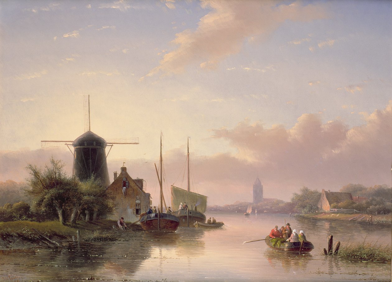 Sommerlandskap ved solnedgang, 1858 av Jan Jacob Spohler