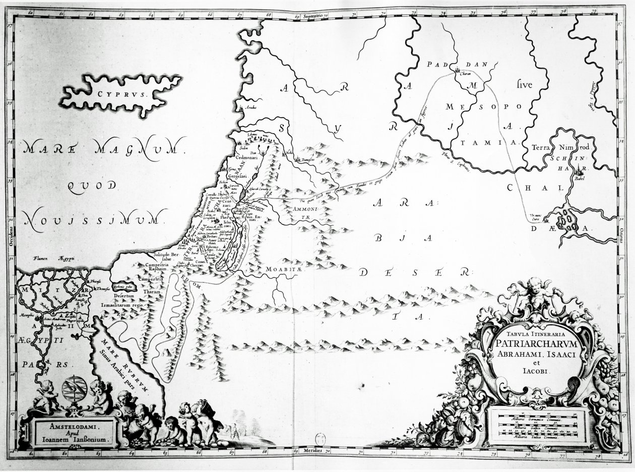 Kart over reisene til Abraham, Isak og Jakob, 1652 av Jan Janssonius